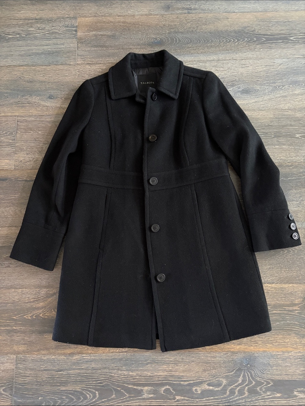 Talbots Black Wool Pea Coat with Princess Seams